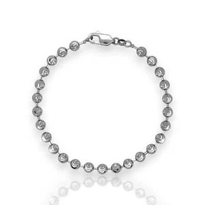 Bracciale a maglie con sfere taglio luna - oro bianco 14 carati - massiccio - Foto 1 di 6