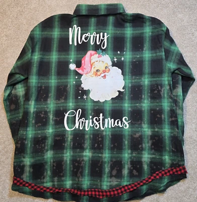 Фланелевая рубашка Shacket Frankenshirt Merry Christmas Santa Boyfriend's S переработанная - Изображение 1 из 4