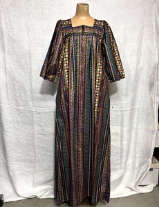 Damen Vintage 70er Jahre Krist Gudnason Baumwolle Metallic Bohemian Kaftan Maxikleid - Bild 1 von 6