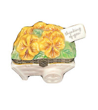 Vintage Hallmark Pansy Flower Cart Trinket Box Yellow Thinking Of You Snap Close