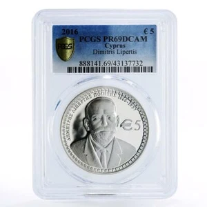 Cyprus 5 euro 150th Anniversary of Dimitris Lipertis PR69 PCGS silver coin 2016 - Picture 1 of 2