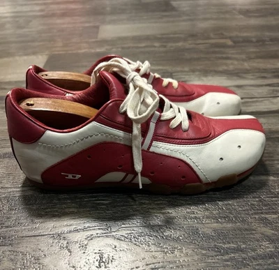 Y2K Diesel Shoes Womens 8 Red White Leather Casual Sneaker Savah Square Toe Rare - Image 1 of 4