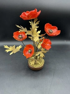 Scultura artistica vintage Winifred Cole ceramica metallo fiori arancioni papaveri papavero - Foto 1 di 14