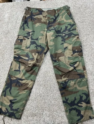 Pantalones BDU Vintage Ejército de Estados Unidos Para Hombres Medianos Cortos Bosque Camuflaje Ripstop Carga Años 90 1995 Foto 1 de 4