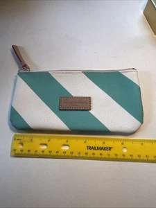 Dooney And Bourke Mint Green And White Coated Canvas Zippered Make-Up Ac. Pouch - Picture 1 of 8