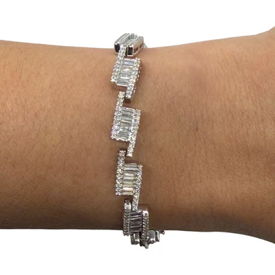Unisex Diamond Bracelet 14k White Gold Baguette 5.00tcw Pave 16.8gm 6.5in - Image 1 of 4