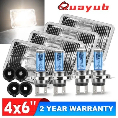 4pcs 4x6'' Headlights Hi/Lo Warm White For Chevrolet K1500 K2500 K3500 1988-1991 - Image 1 of 4