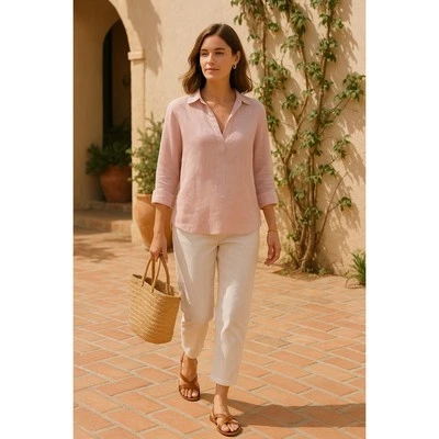 Top túnica Loro Piana rosa 100 % lino talla 46 IT (US 10) / Excelente estado Foto 1 de 4