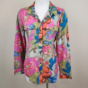 Camicia blusa Sundance acquerello floreale manica lunga bottoni colletto cotone med - Foto 1 di 7