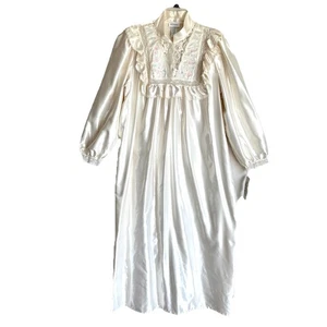Vintage Adonna Satin Shiny Sissy Nightgown Size L Long Sleeves Lace Trim NWT - Picture 1 of 14