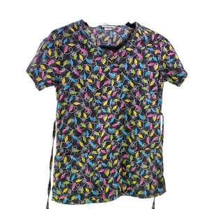 Vlife Christmas Light Strings XS Scrub Top - Picture 1 of 6