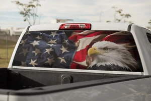 Truck Decal Back Window - American Flag & Bald Eagle - perforated vinyl TBW002 - Picture 1 of 3