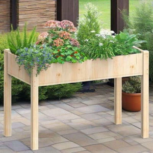 Wood Elevated Planter Box w/Bed Liner for Herbs Flowers Vegetables, Wood - Picture 1 of 5