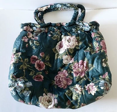 Tote Folks Large Floral Fabric Tote Bag W/Metal Frame & Expandable Opener Green - Image 1 of 4