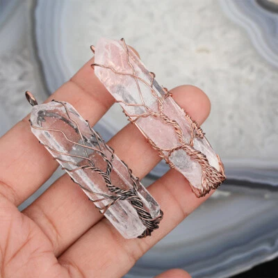 Crystal Tree of Life Clear Pendant Quartz Point Necklace Wire Wrapped Copper New - Image 1 of 4