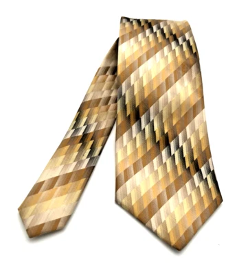 John Ashford Men's Hand Made 100% Silk Designer Tie - Geometric Gold Theme NEW - Image 1 of 4