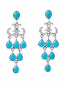 Reconstituted Turquoise Chandelier Earrings Sterling Silver Teardrop Shape - Picture 1 of 1