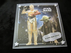 Nueva tarjeta de cumpleaños temática de Star Wars tamaño 8"" x 8"" y etiqueta de regalo - Imagen 1 de 5