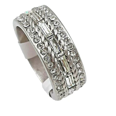 Lia Sophia Ring Retired Band Circuit Rhinestones Crystals Silver Tone Size 10 - Image 1 of 4