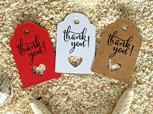 10 Gift Tags Wedding Favour Mini Thank You Heart Cut out Bombonieres V4 - Picture 1 of 2