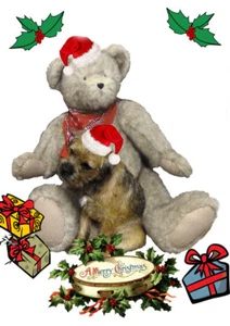 BORDER TERRIER AND TEDDY BEAR SINGLE DOG PRINT GREETING CHRISTMAS CARD - Picture 1 of 1