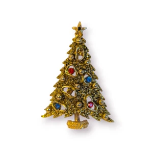 Spilla spilla strass tono oro albero di Natale vintage firmata ART 2" - Foto 1 di 10