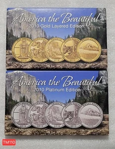 Juego de 10 monedas America The Beautiful Quarters 2010 chapadas en oro y platino CSN TM110 - Imagen 1 de 3
