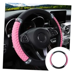 Bling Soft Leather Steering Wheel Cover, 15 Inch Colorful Rhinestones Auto Pink - Picture 1 of 7