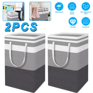 2pcs Large Laundry Basket Waterproof Freestanding Laundry Hamper Collapsible 75L - Picture 1 of 19