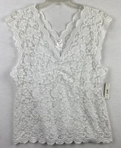 No Boundaries  XXL 19 Scallop Trim Cinched V-Neck Sleeveless White Lace Top NEW - Picture 1 of 9