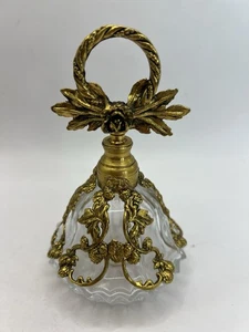 Botella de perfume antigua de vidrio transparente hoja dorada hecha en Alemania Occidental - Imagen 1 de 23