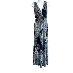 Renee C Wynne Strick Maxikleid blau Paisley Damen Medium Urlaub Resortwear - Bild 1 von 6