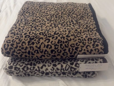 2 Rachel Zoe животных печати гепард 56 «x 30» ванна полотенце комплект коричневый черный желтовато-коричневый новый - Изображение 1 из 4