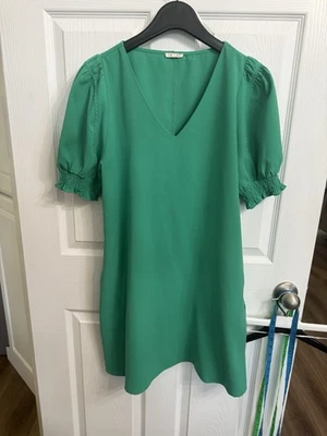 女式草绿色泡泡袖 Jodifl 衬衫连衣裙中号 V 领精品 — 第 1/4 张图片