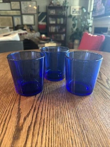 Vintage LIBBEY Cobalt Blue OLD FASHIONED On the Rocks GLASSES Set Of 3 - Picture 1 of 15