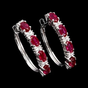 Summer 925 Sterling Silver Earrings Oval Ruby 5x3mm Natural Gemstone Jewelry - Picture 1 of 14