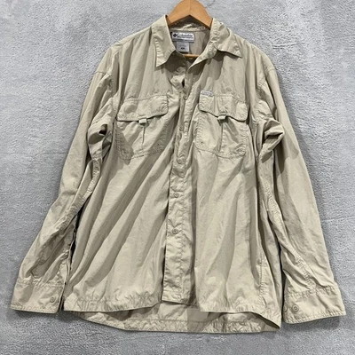 Columbia Shirt Mens Medium Beige Titanium Roll Up Sleeve Vented Fishing Outdoors - Image 1 of 4