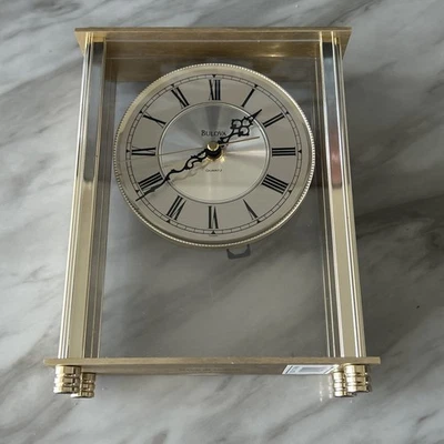 BULOVA Mantel, Shelf Or Table Quartz Bright Brass Clock - Image 1 of 4