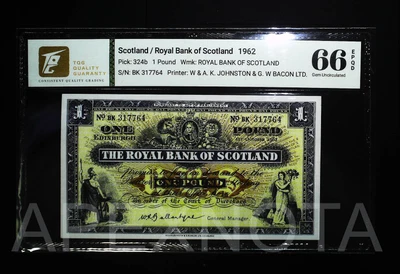 SCOTLAND 1 POUND 1962 P324 GEM UNC 66 EPQ ROYAL BANK SIGN. BALLANTYNE - Image 1 of 3