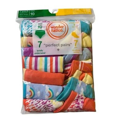 Wonder Nation Girls 7 Perfect Pairs 7 Briefs size 10 and 7 Socks M 10.5 - 4 New - Image 1 of 4
