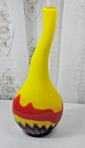 Vintage Kunstglas mundgeblasen Glas gelb, rot & braun Vase 15" schwer 5+ Pfund Murano? - Bild 1 von 13