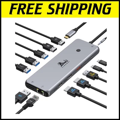 USB C Hub with 8 Ports for Dual Monitor Setup - Fast Charging & Data Transfer - Image 1 of 4