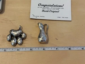 2 Barth Sterling Original Pendants Paw Print Wine Jug Solid Heavy Artisan Marked - Picture 1 of 5