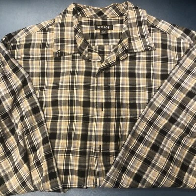 Camisa de manga larga a cuadros con botones calce clásico grande George para hombre Foto 1 de 4