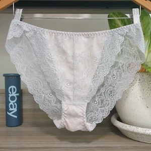 Vintage Sissy Nylon Panty Gray Lace See Through Mesh Brief Size 9 Hip 44-47" - Picture 1 of 18