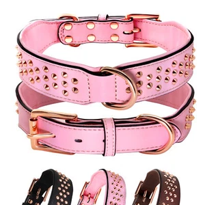Wide Leather Studded Dog Collar Heavy Duty Rivets Adjustable for Large Dogs Pet - Picture 1 of 67