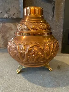 Copper Urn Vase Brass Feet 8.5” X 7” Pakistan - Picture 1 of 5
