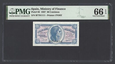 Spain 50 Centimos 1937 P93 Uncirculated Grade 66 - Image 1 of 2