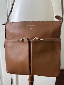 Paul Costelloe NEW Tan Leather Crossbody Bag / Large Exterior Pockets - Picture 1 of 10