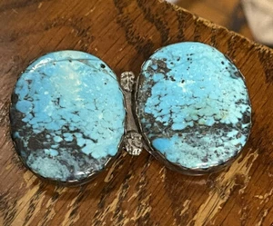 Large Beautiful Turquoise/Silver Two Stone Pin, Signed Free Shipping! - Picture 1 of 5